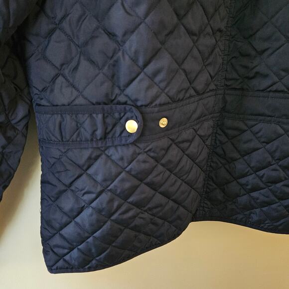 J. Crew Women's Quilted Field Jacket, Size Large Navy Hooded Primaloft - Picture 5 of 8